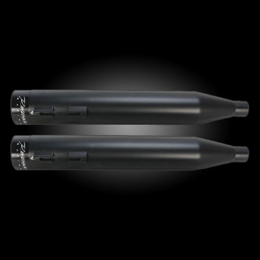 500-0105 NEW RINEHART 4" SLIP ON MUFFLERS BLACK W/BLACK END CAPS FITS 2015-2016 HARLEY FLRT FREEWHEELER TRIKE